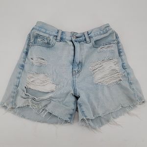 American Eagle Stretch Mom Shorts Women’s Size 00 Hi Rise Light Wash Distress